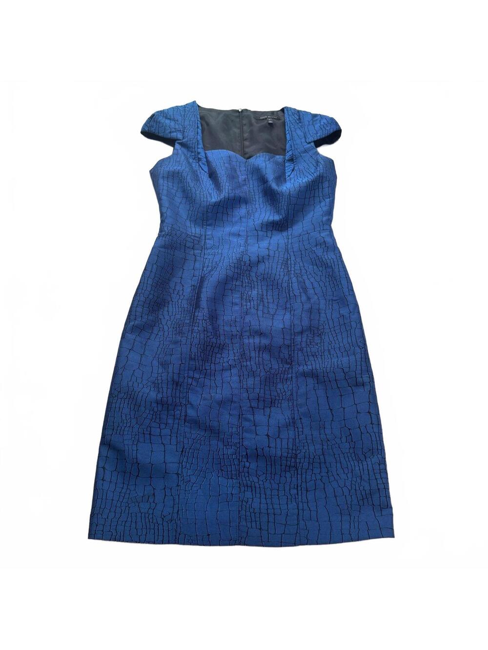 David Meister Cobalt Blue Crackle Jacquard Sheath Dress Cap Sleeve Cocktail 4